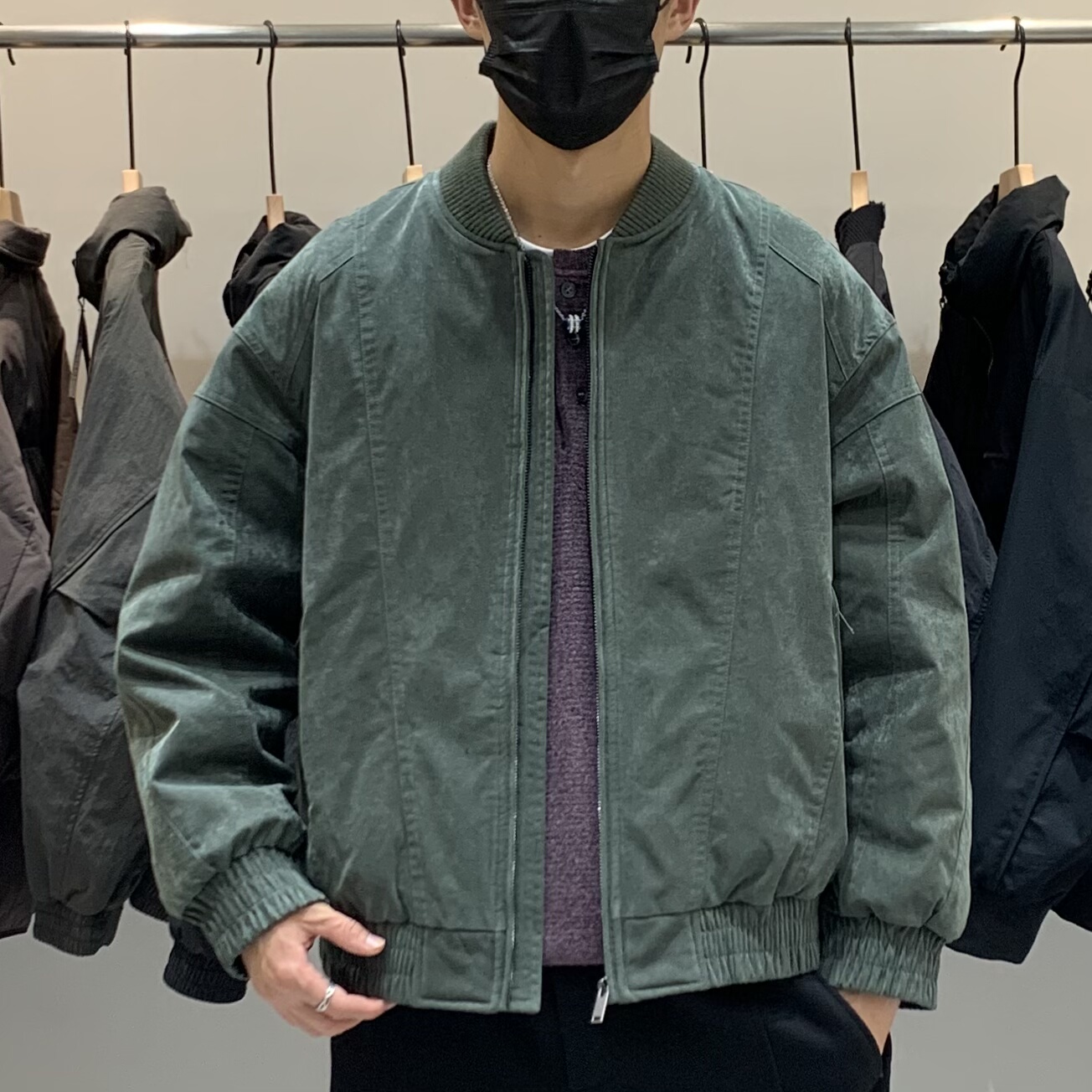 冬季男士刺绣棒球领羽绒服百搭潮流日系复古工装飞行员保暖羽绒衣