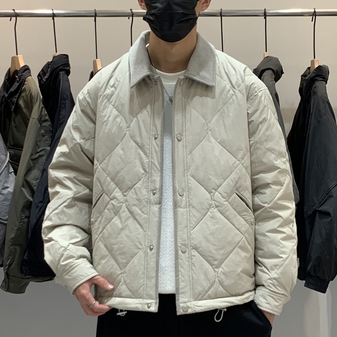 冬季韩版男翻领轻薄羽绒服百搭潮流日系时尚辑格高级感保暖羽绒衣