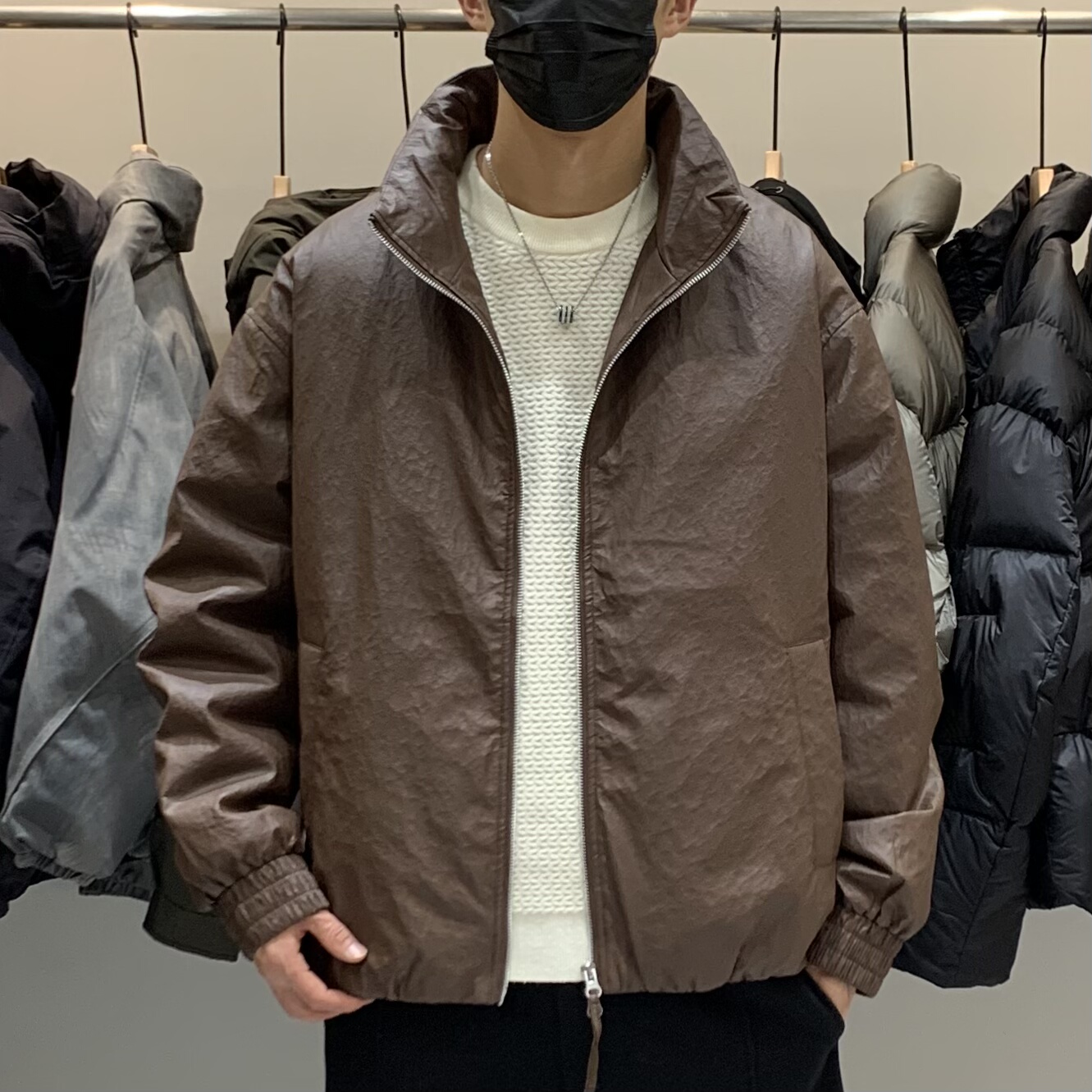 冬季韩版男士立领PU皮羽绒服百搭潮流日系时尚高街休闲保暖羽绒衣