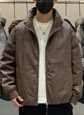 冬季韩版男士立领PU皮羽绒服百搭潮流日系时尚高街休闲保暖羽绒衣