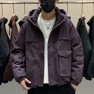 冬季韩版男士连帽羽绒服百搭潮流美式工装休闲时尚痞帅保暖羽绒衣