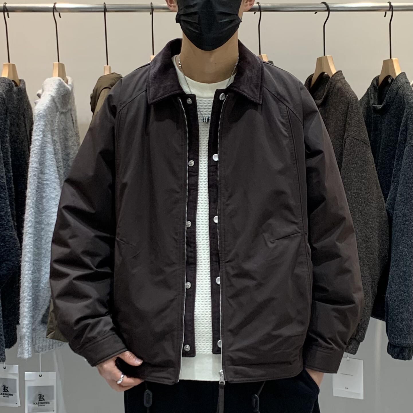 冬季男士假两件翻领羽绒服百搭潮流日系复古时尚设计感保暖羽绒衣