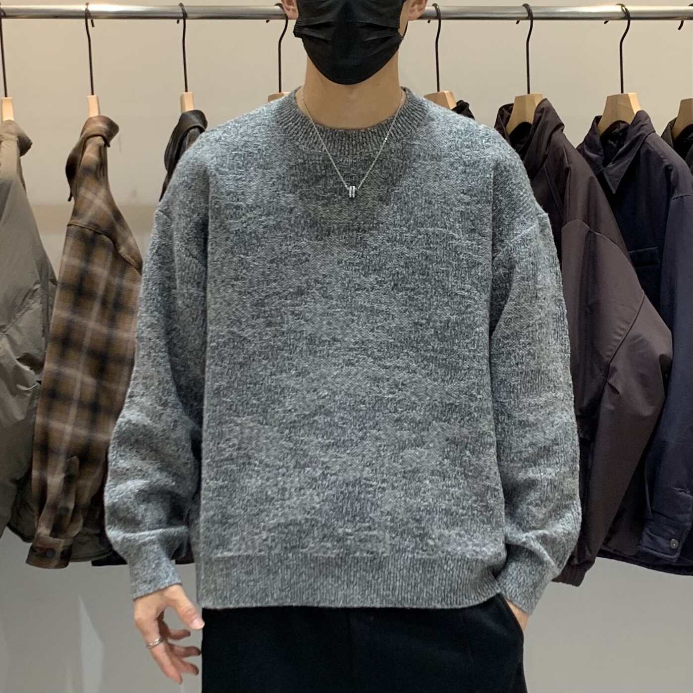 冬季韩版男士圆领针织衫百搭潮流日系时尚休闲痞帅打底衫毛衣