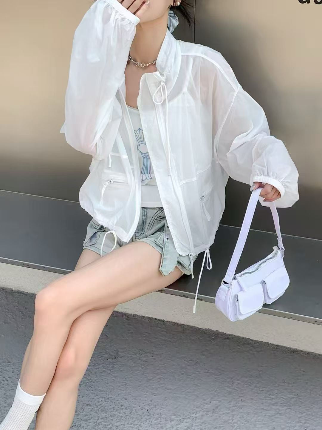 i+now2026年夏季新品专柜同款立领抽绳防晒衣外套女宽松休闲长袖
