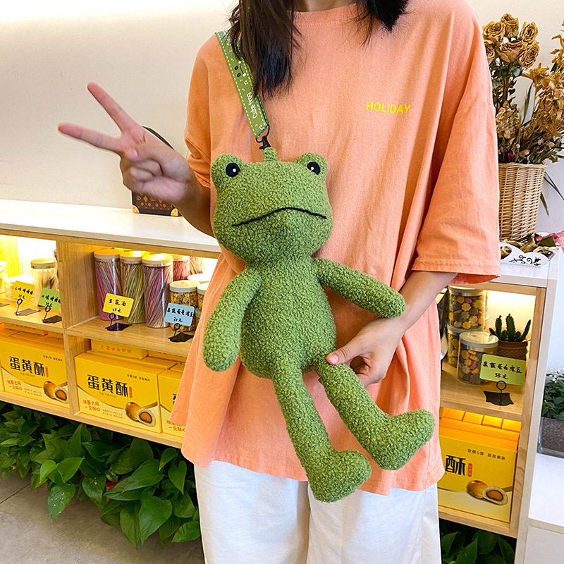 徐明浩同款丑萌搞怪孤寡包绿色青蛙斜跨包毛绒玩具公仔单肩包孤寡