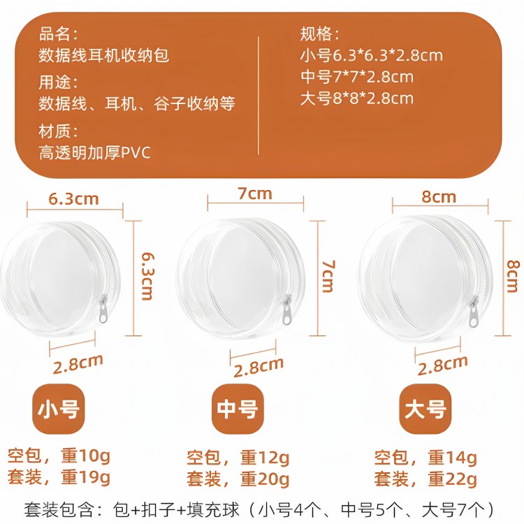 5cm娃包迷你超小痛包透明数据线收纳外出旅行充电器保护套便携遛