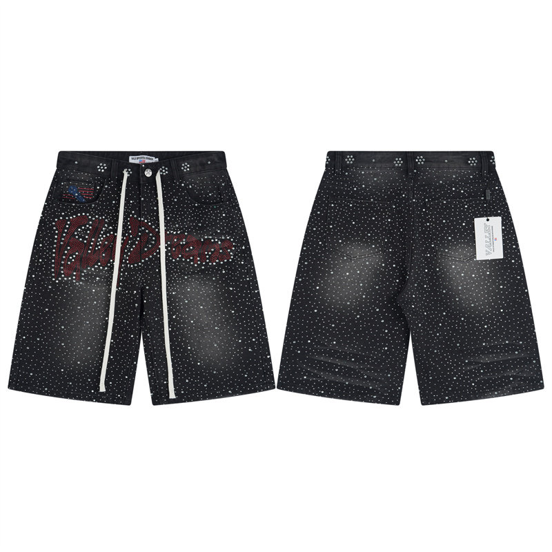thumbnail for Vale Valley Forever Iced Out Jorts Jean Shorts Hot-Studded Denim Shorts Trendy