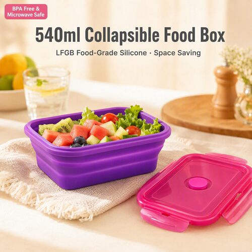 【送餐具】Purple Silicone Food box紫色食品级硅胶折叠饭盒跨境