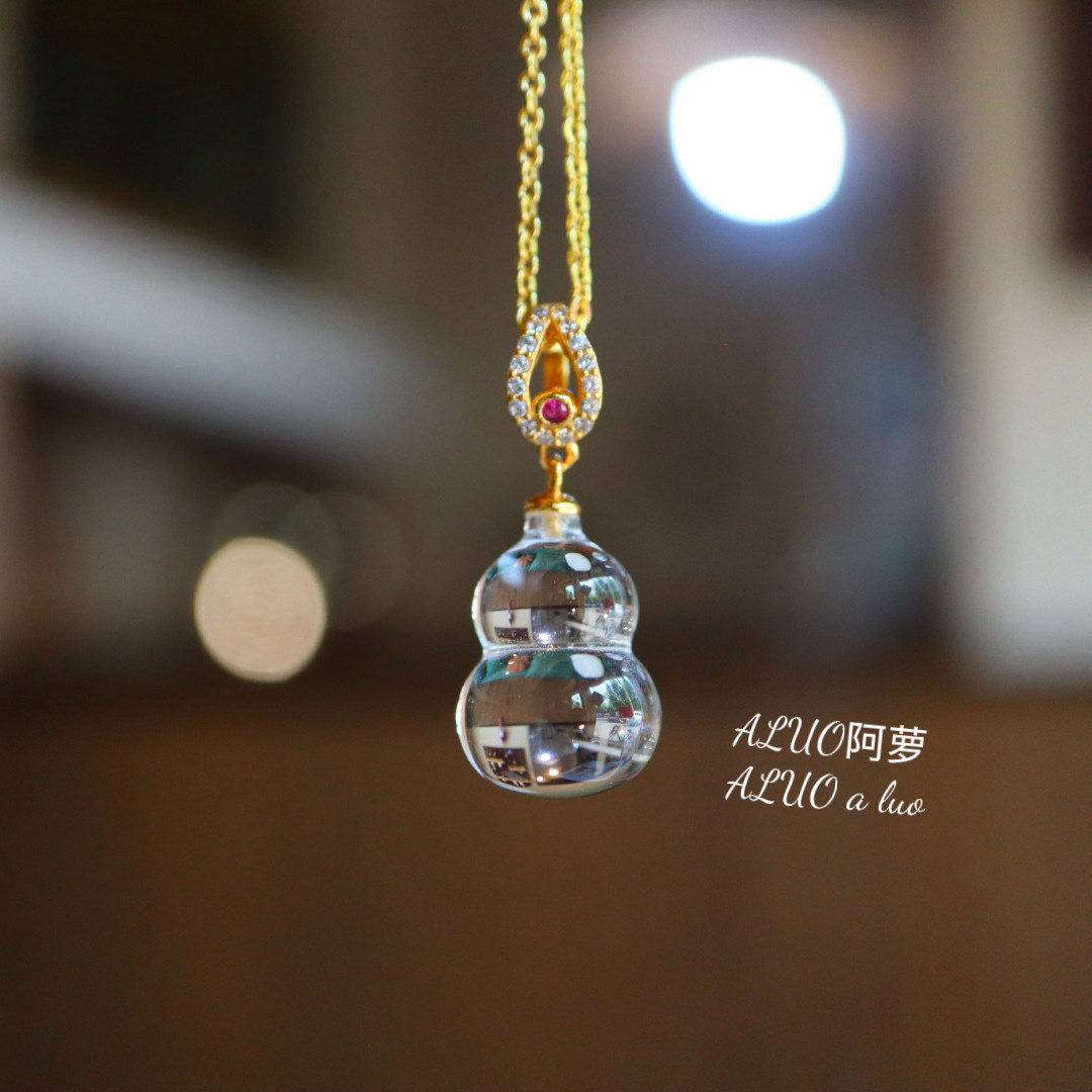 天然白水晶葫芦吊坠万能扣头随意搭配项链都可以铜镶原创设计女