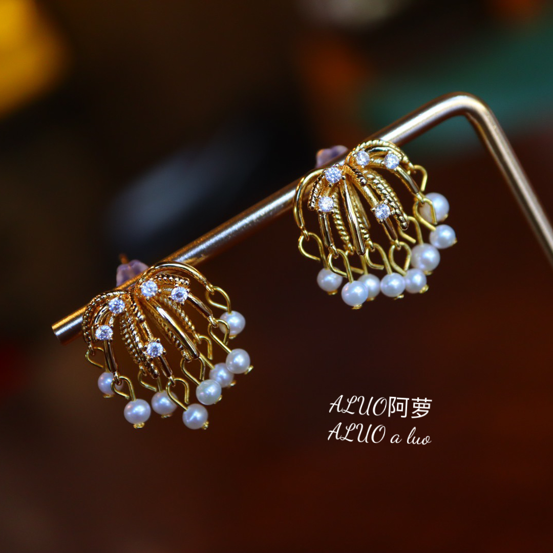 天然珍珠耳钉s925银针耳坠耳环耳饰原创设计饰品女轻奢小众气质