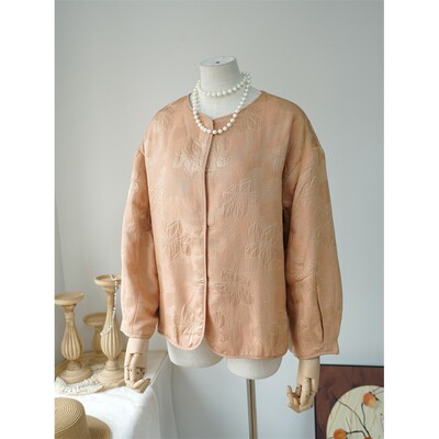 妃粉色！古着新中式国风真丝提花外套女装2025夏季新款上衣A01571