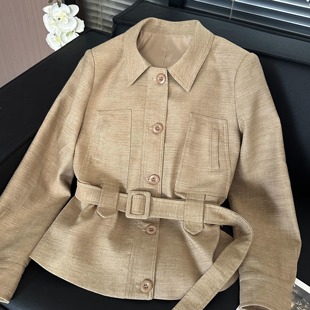 法式卡其色工装外套女2025秋季新款老钱风高级百搭A字版型上衣 女