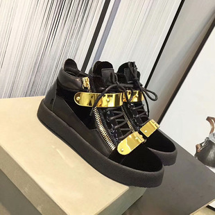 香港拉链AGZ男鞋金属钻扣拉链平底高帮鞋水钻情侣女士cl板鞋短靴