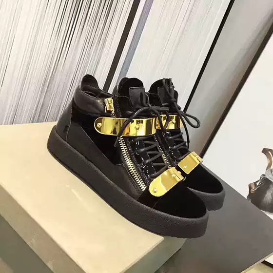 Hong Kong Zipper Agz Men's Shoes with Metal Buckle Zipper, Flat High-Top Shoes with Rhinestones, Couple's Women's Cl Sneakers, Short Boots
