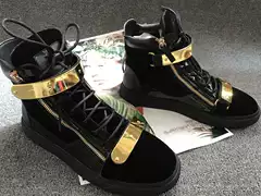 2024 New Agz Men's High-Top Shoes, Celebrity Style, Velvet Double Gold Diamond Buckle Leather Shoes, Clae Men's and Women's Shoes