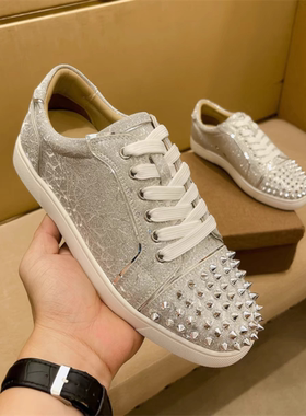 欧洲站ACL红底鞋银色磨砂低帮cl男鞋铆钉女情侣潮流板鞋休闲
