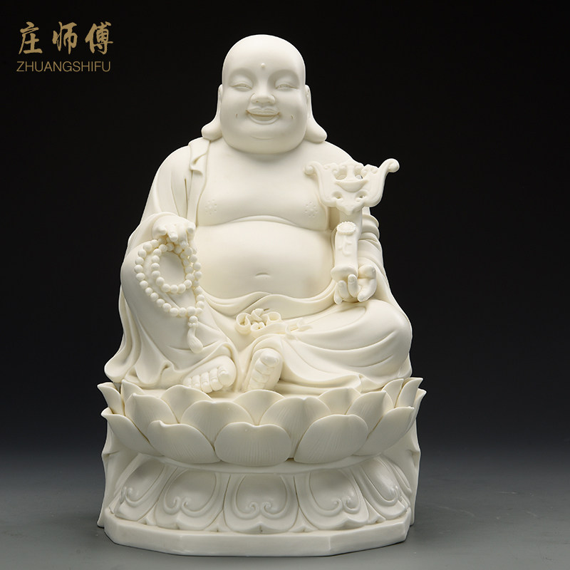 庄师傅 白瓷大肚佛弥勒佛笑佛摆件陶瓷招财佛像供奉家居客厅摆设