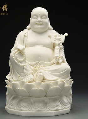庄师傅 白瓷大肚佛弥勒佛笑佛摆件陶瓷招财佛像供奉家居客厅摆设