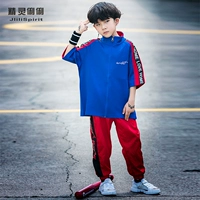 Bộ đồ mới cho bé trai đường phố mùa hè hip hop quần tay ngắn trang phục thủy triều đẹp trai phiên bản Hàn Quốc của trang phục biểu diễn quần áo trẻ em - Trang phục trang phục biểu diễn