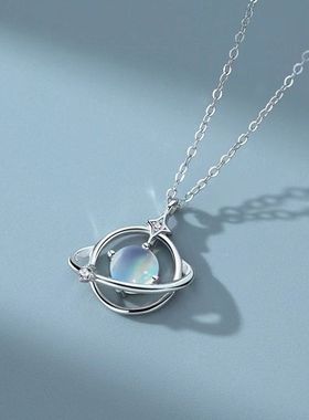 蓝色星球项链女2023新款高级设计感小众轻奢简约ins学生锁骨链潮