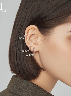 999纯银养耳洞素圈耳环女小众高级感圆圈耳骨钉睡觉免摘耳圈耳饰