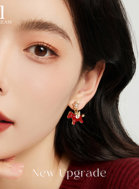 999银针鸿运飞马耳环女2025新款独特设计小马耳钉本命年红色耳饰