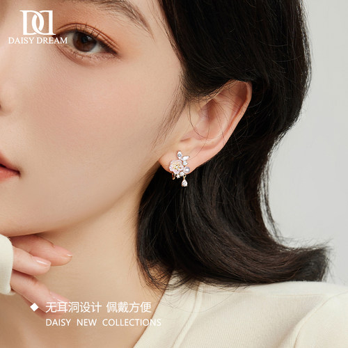 山茶花耳夹女无耳洞珍珠高级轻奢