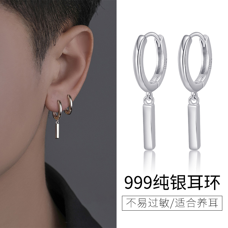 999纯银银条耳环女养耳洞素圈