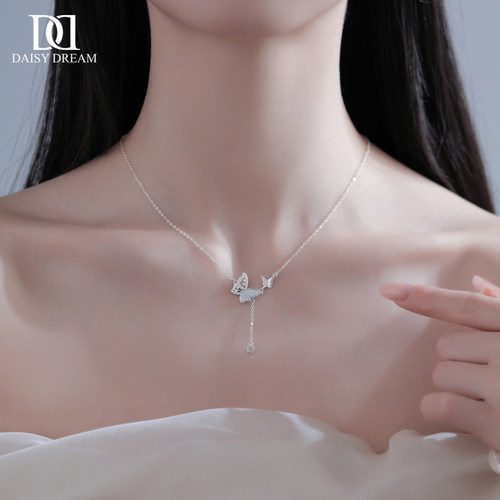 S925纯银蝴蝶流苏项链