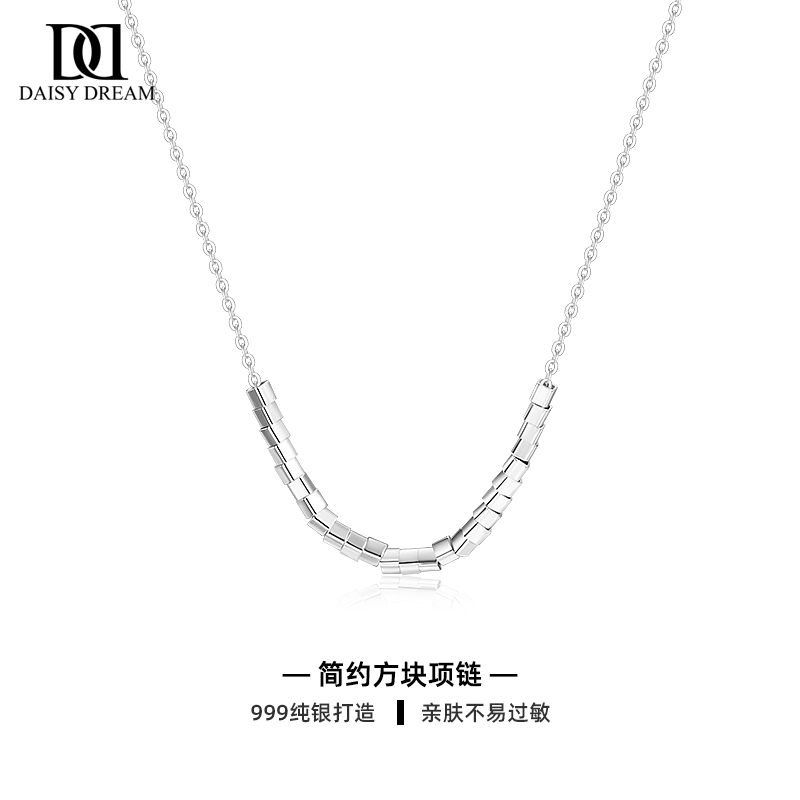 999纯银方块项链简约百搭ins风