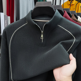 半拉链立领卫衣男款加厚保暖打底衫中年宽松高克重阳离子德绒t恤