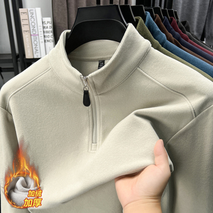 加绒加厚半拉链卫衣男款立领保暖秋冬季长袖中青年双面德绒男t恤