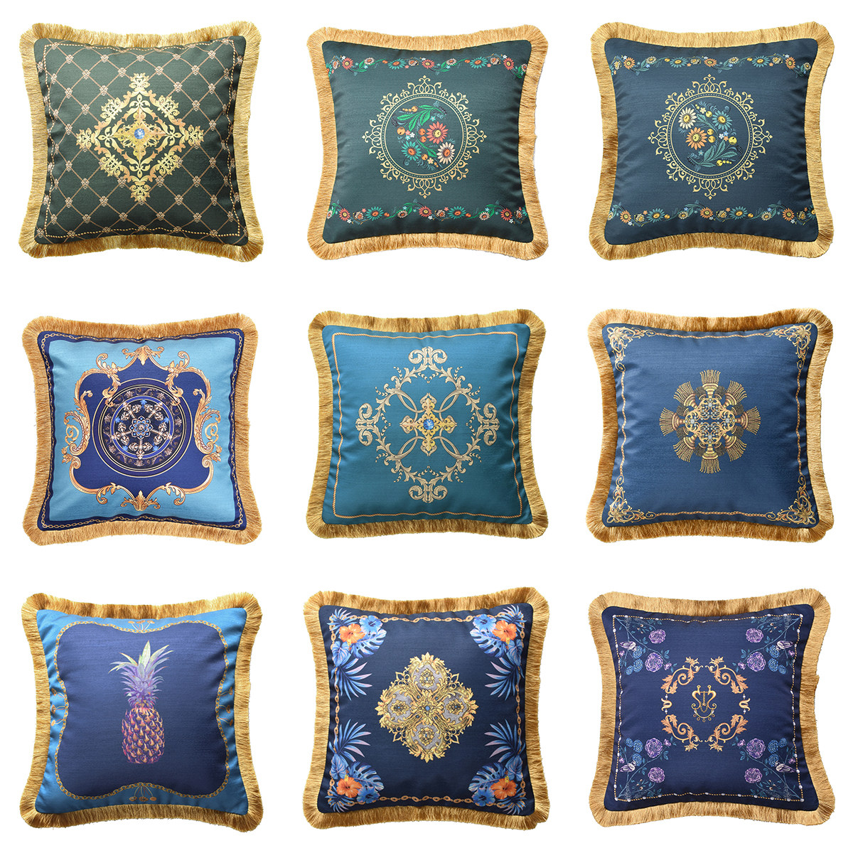 轻奢丝缎客厅沙发抱枕套酒店样板房装饰方枕印花靠垫套含枕芯包邮