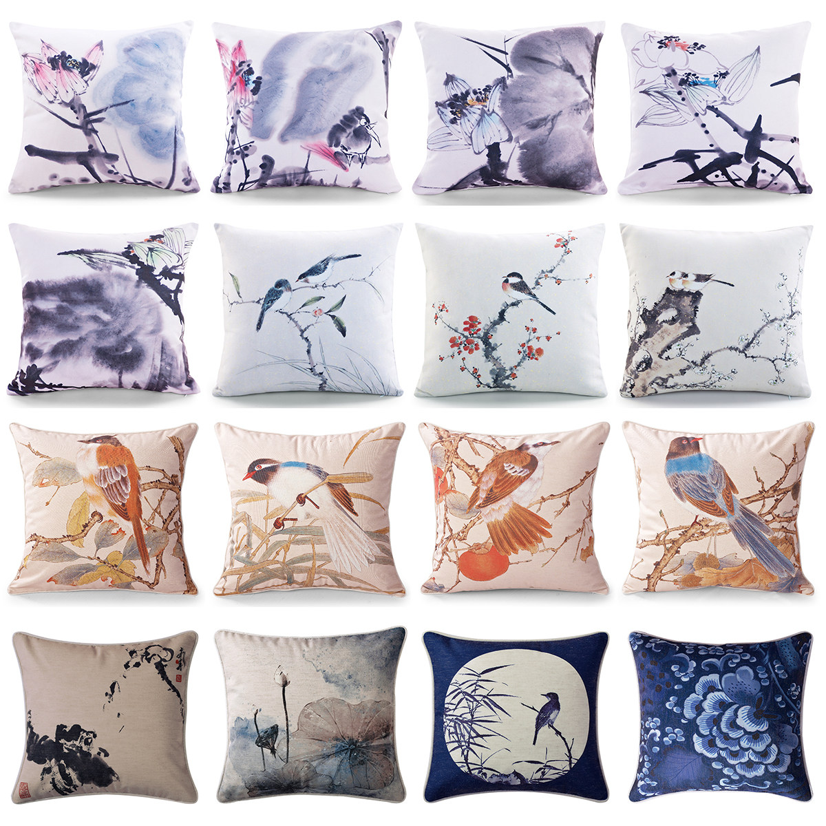 新中式古典水墨茶室抱枕套靠垫套办公室沙发靠枕单面印花方枕包邮