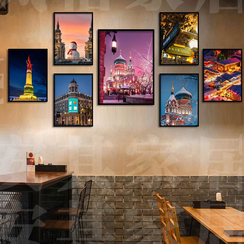 哈尔滨装饰画索菲亚教堂冰雪世界主题餐厅挂画农家乐饭店酒店壁画