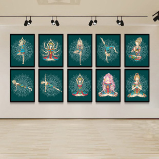 瑜伽馆装饰画印度人体姿势壁画健身房舞蹈教室背景墙挂画有框画