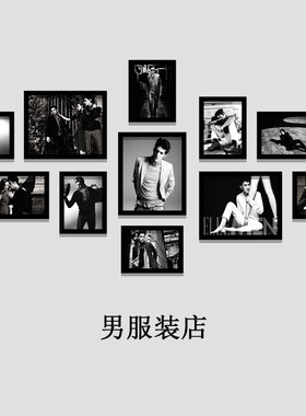男装店服装店面装饰画时尚男包服装模特收银台背景照片墙挂画墙画
