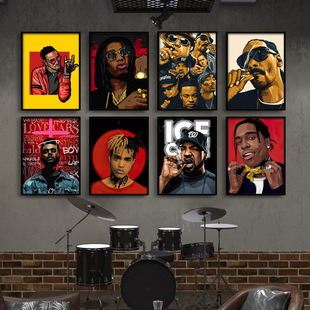 说唱嘻哈歌手潮流挂画侃爷GAI酒吧装饰画Hiphopbarbershop墙壁画