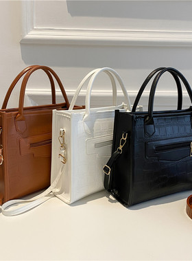 复古托特包单肩包 Retro Tote Bag Women's Simple Solid Handbag