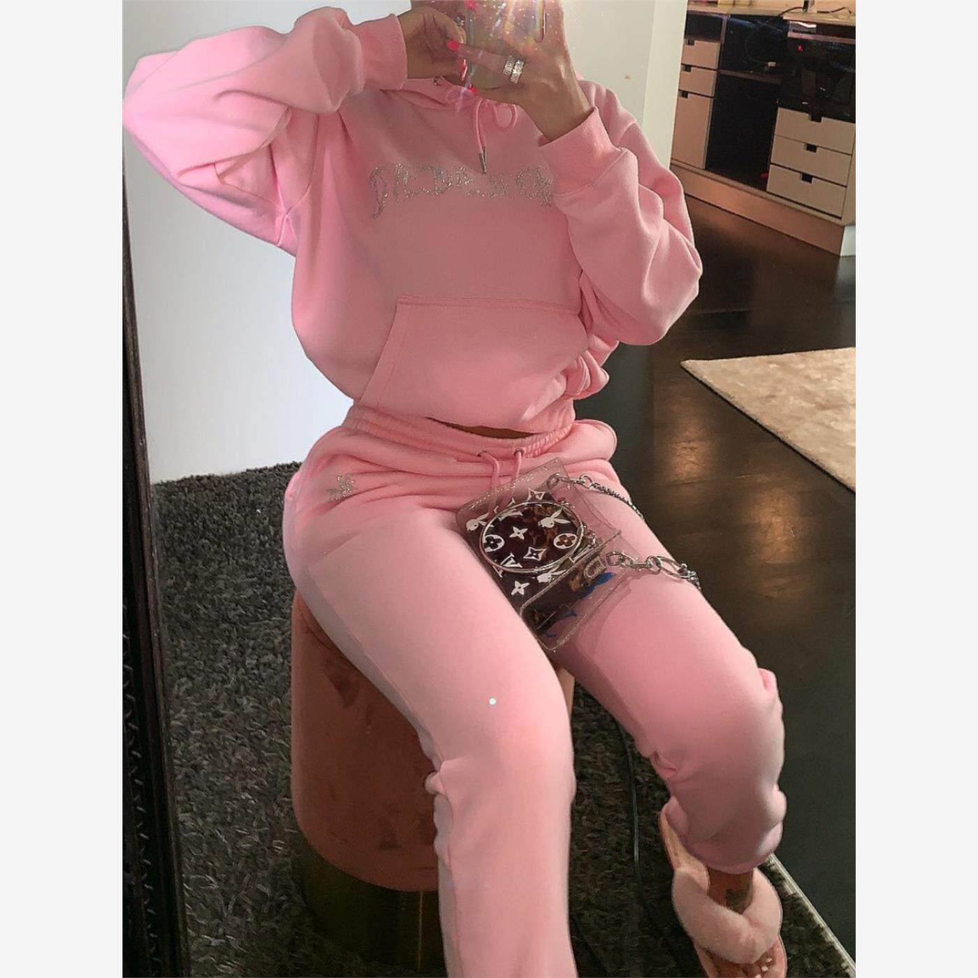 Women Sets winter  sweaters 字母烫金加绒长袖卫衣长裤套装女