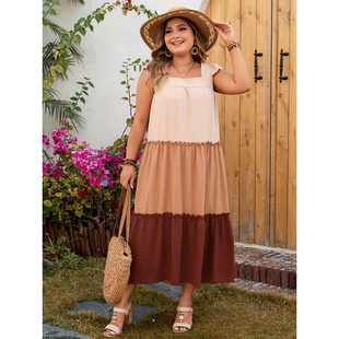 XL-4XL women dresses plus size ladies skirt大码拼色吊带女裙