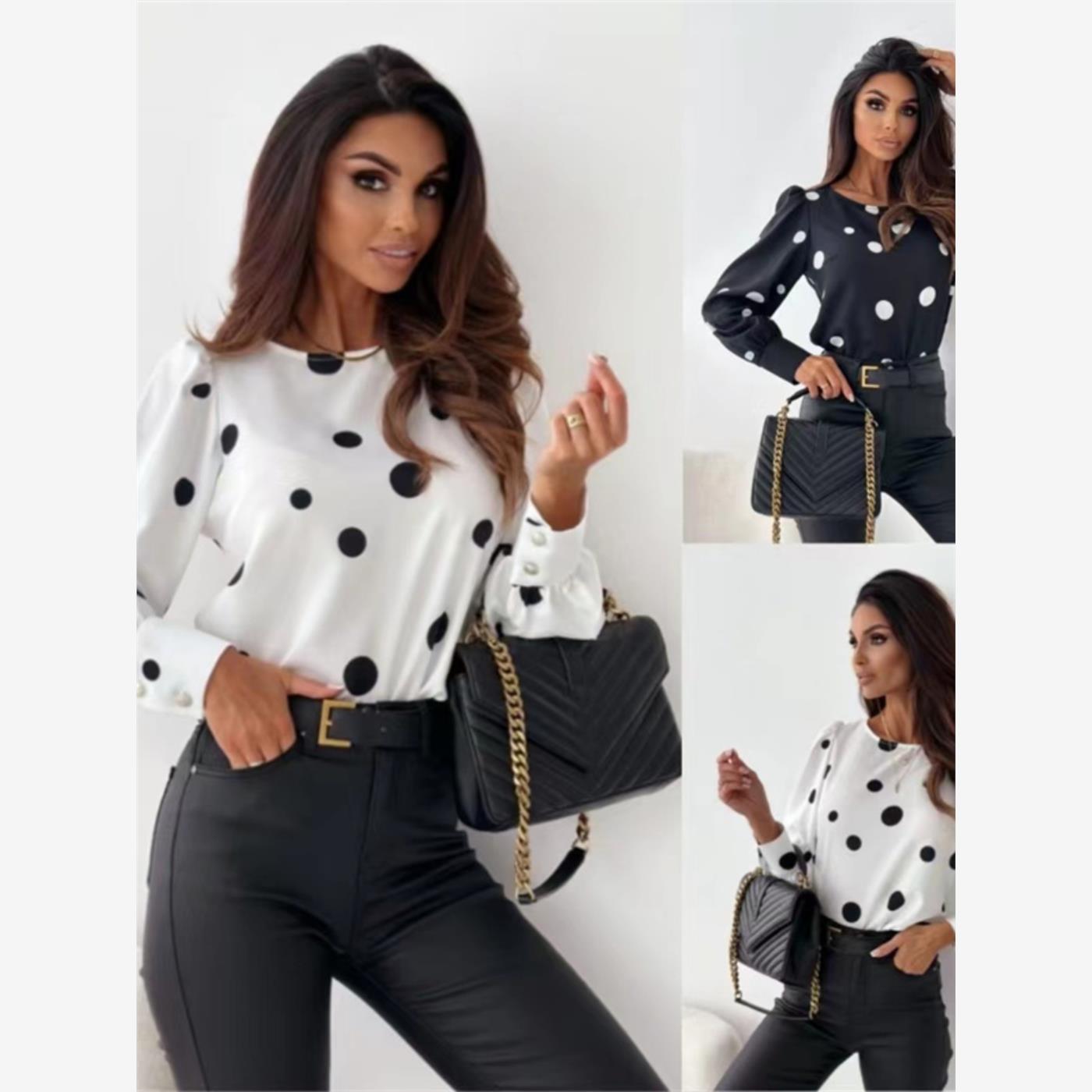 spring autumn women blouse casual ladies tops波点长袖衬衣女