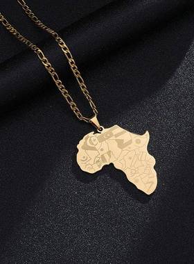 非洲地图项炼不锈钢非洲大地图项炼妇女的普遍嘻哈时尚