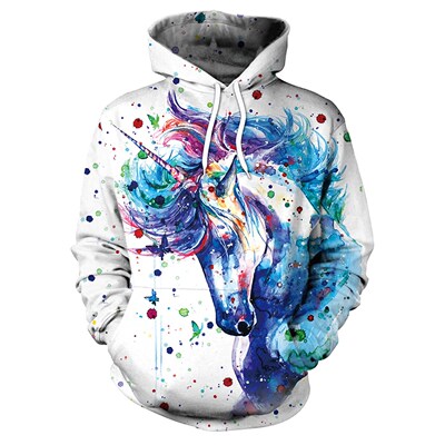 Printed Women Sweater Loose Watercolor Unicorn Sweat top
