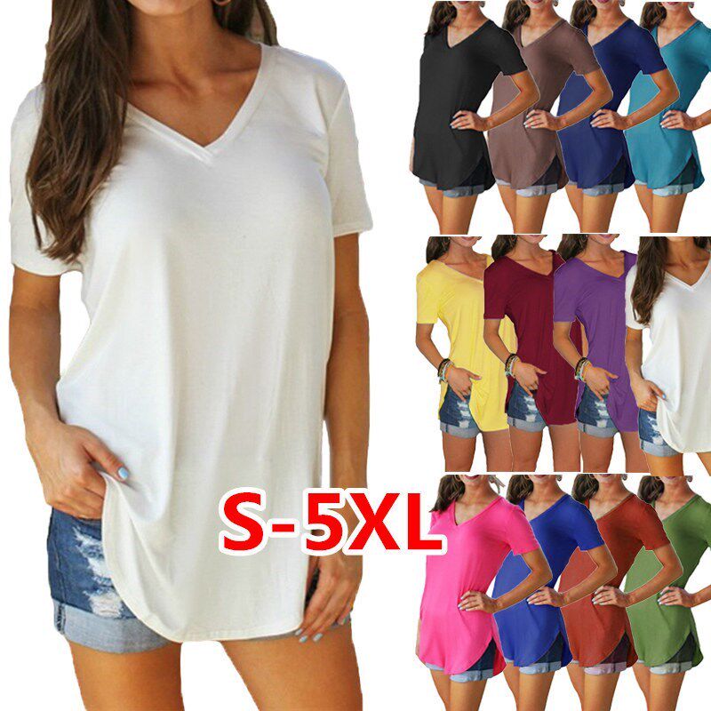 Summer Short Sleeve Large T-shirt Girl女夏短袖V领T恤