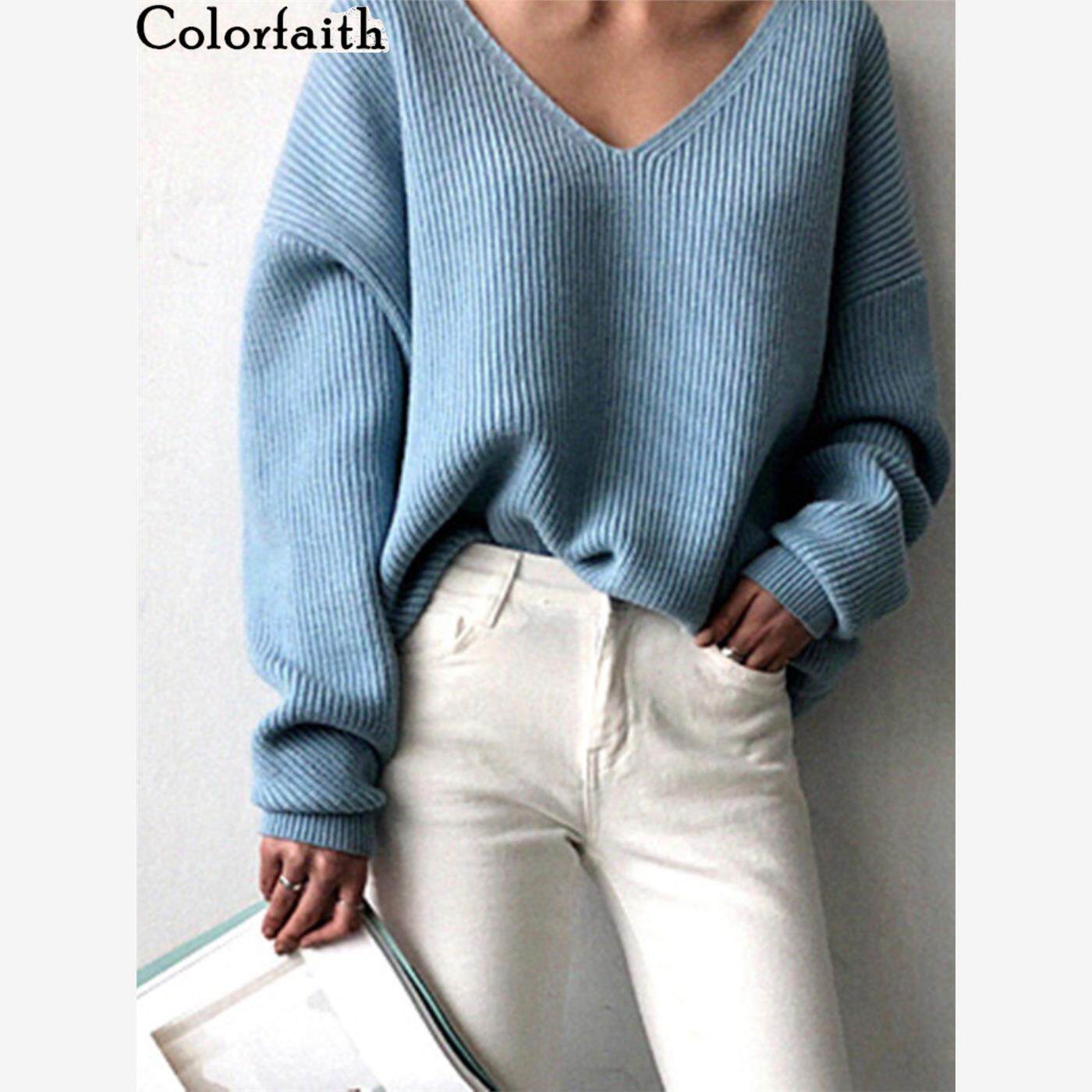 秋冬百搭下摆不规则女士长袖毛衣V领套头宽松针织衫women Sweater