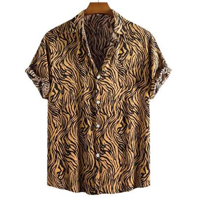 Men Casual Shirts Tops Trendy Tiger Print Oversized Clothing