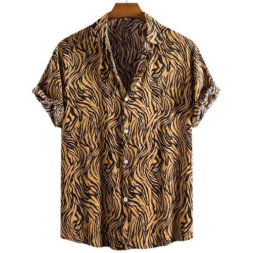 Men Casual Shirts Tops Trendy Tiger Print Oversized Clothing