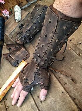 中世纪蒸汽朋克复古护臂拳击手套护手铆钉系带Medieval Armguards