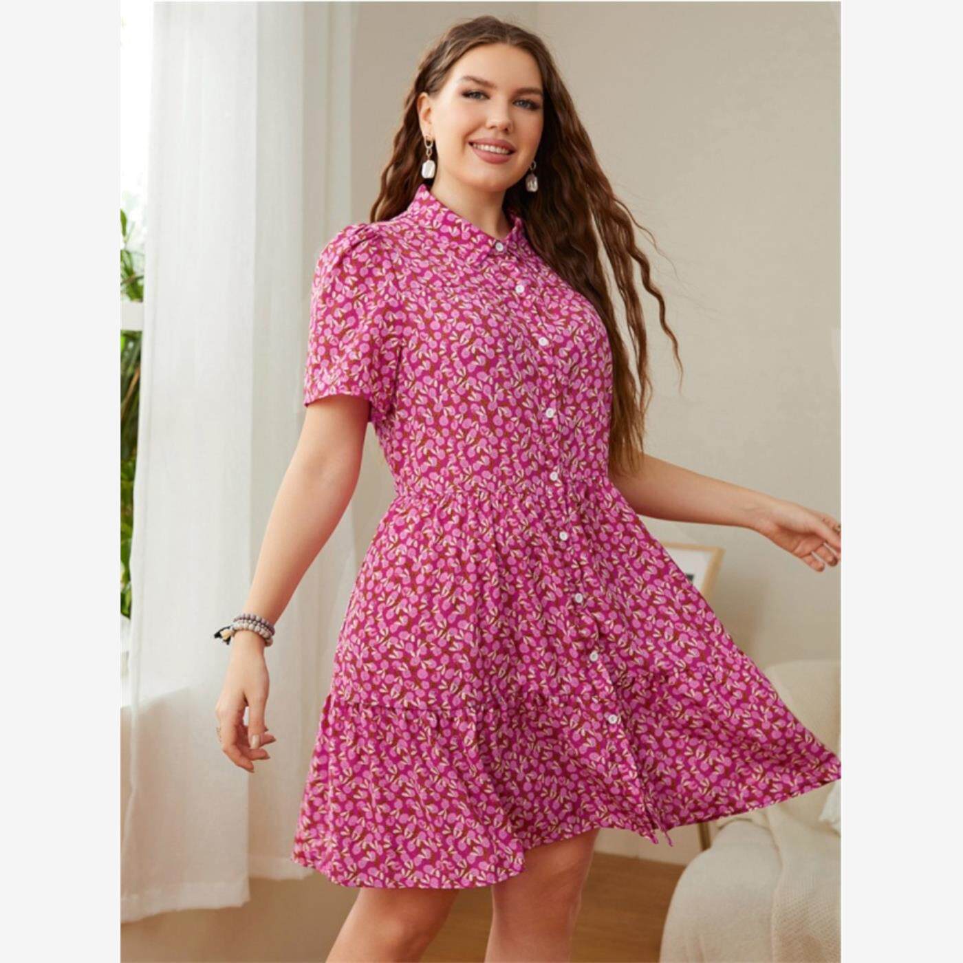 XL-4XL women dresses plus size ladies skirt碎花大码连衣裙女
